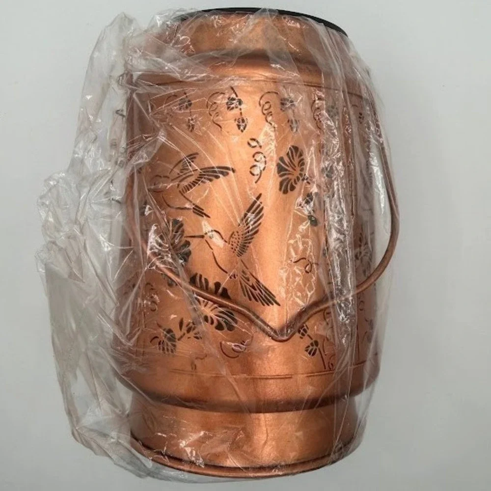 Copper Solar Lantern Hummingbird Floral Cutout Outdoor Garden Hanging Light
